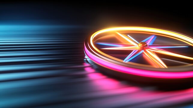 Vibrant LED Compass Design with Colorful Neon Lights and Dynamic Movement on a Dark Background, Symbolizing Adventure and Exploration Concepts