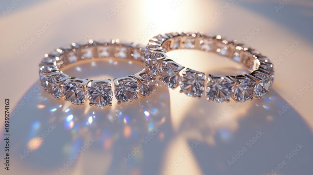 Poster elegant diamond rings with sparkling brilliance on a soft background