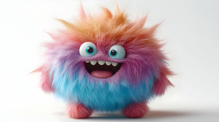Fototapeta premium Fluffy Rainbow Monster 3D Render