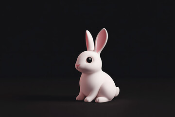 Obraz premium A cute, stylized white rabbit figure with large eyes, set against a dark background.