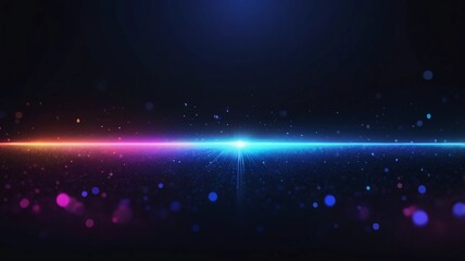 Obraz premium Defocused light flare. Blur glow banner. Cyber illumination. Bokeh neon navy blue black color gradient on dark night modern decorative abstract copy space background.