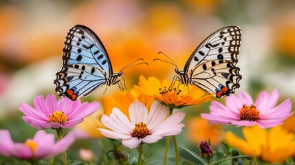 Fototapeta premium Colorful Butterflies Flitting Among Flowers