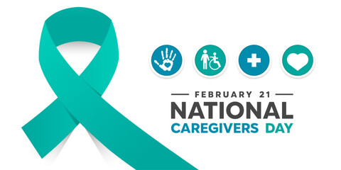 National Caregivers Day. Ribbon, hand, people and more. Great for cards, banners, posters, social media and more. White background.