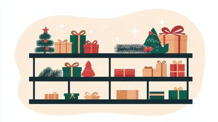 Obraz premium Christmas store shelves with exclusive sales on holiday gifts, decorations, and treats