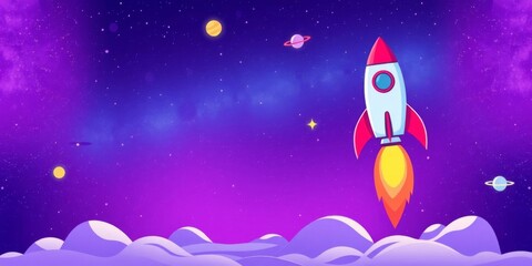 Fototapeta premium Vibrant vector background set featuring space exploration theme with rocket, cosmic wallpapers, and stars for various design projects, banner, game layout
