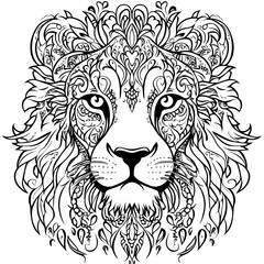 Fototapeta premium Ornate Lion Head Line Art Illustration 