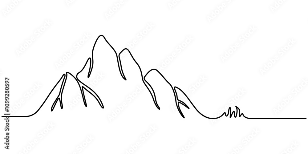 Aufkleber one continuous line drawing of mountain range landscape, continuous line drawing of mountain range l