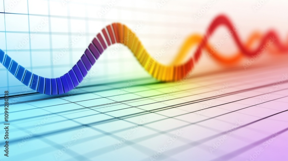Poster colorful data visualization with graph lines and grid background