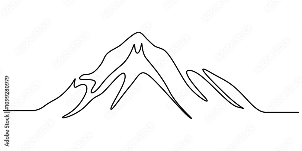 Aufkleber One continuous line drawing of mountain range landscape, Continuous line drawing of mountain range landscape top view of mounts in simple linear style vector illustration, Mountains Continuous Line 