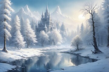 winter landscape by the lake