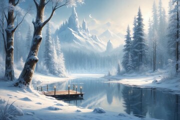 winter landscape by the lake
