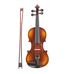 Fototapeta premium Elegant violin and bow isolated on transparent background. Classical string instrument.
