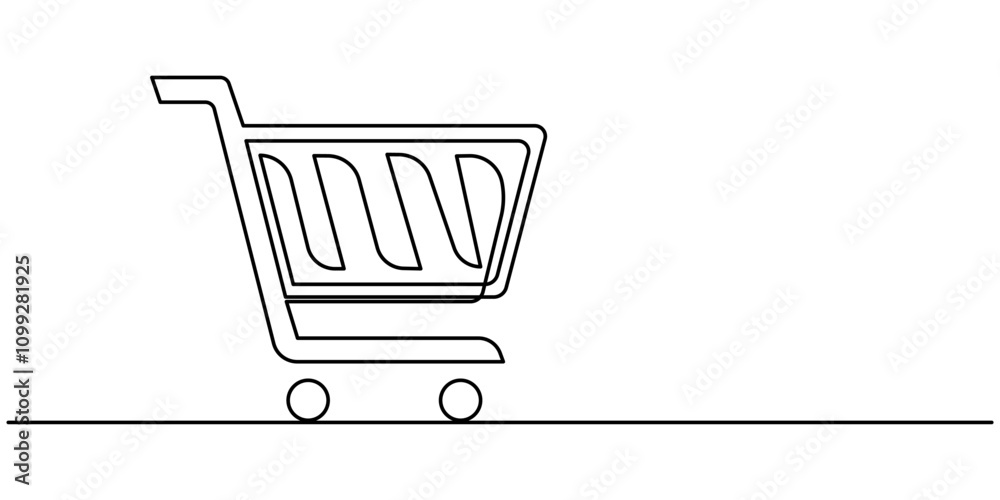 Poster shopping cart continuous line icon, shopping cart continuous one art line drawing. online shopping i