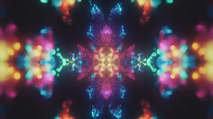 view of a symmetrical kaleidoscope of jewel-toned