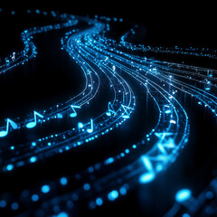 Glowing music notes spiral