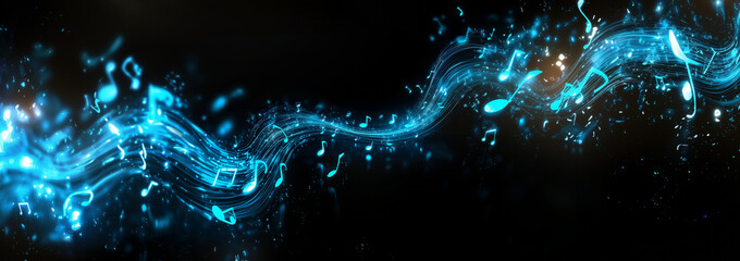 Glowing music notes spiral