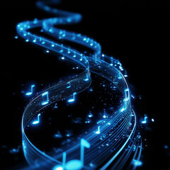 Glowing music notes spiral