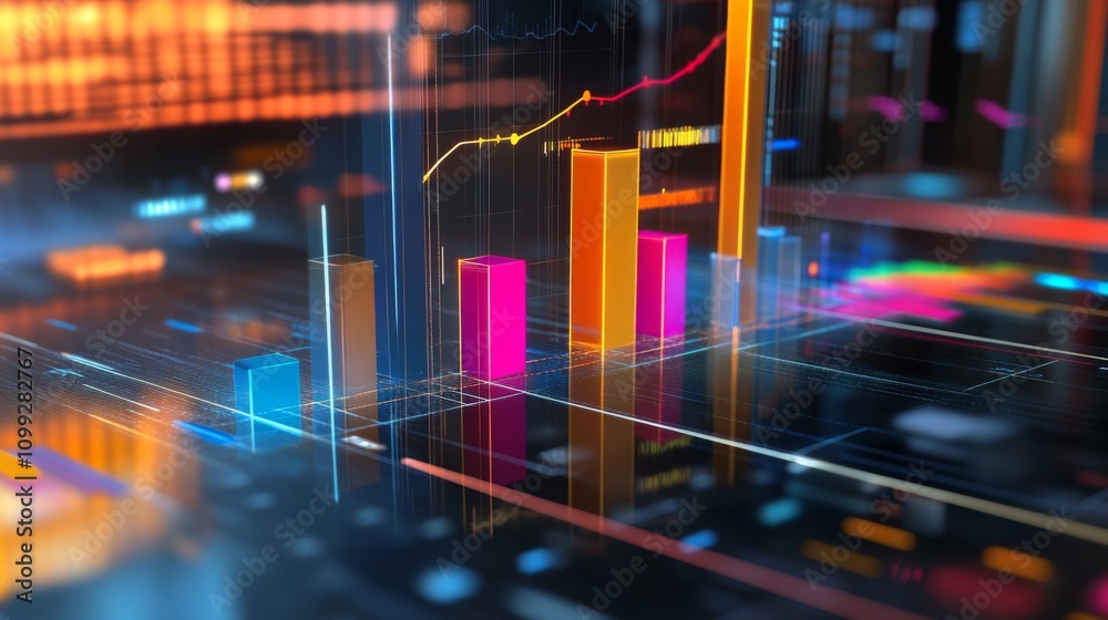 Poster colorful data visualization with dynamic graphs and charts