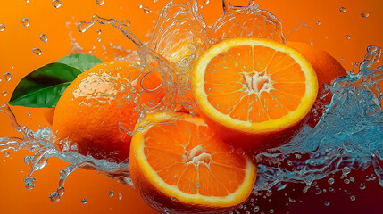 orange halves splashed with water