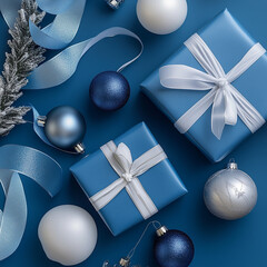 christmas background with present boxes and balls