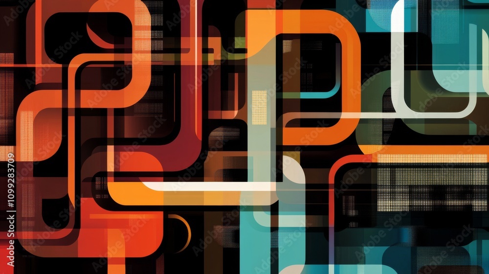 Poster Abstract Colorful Geometric Pattern with Curved Lines and Shapes