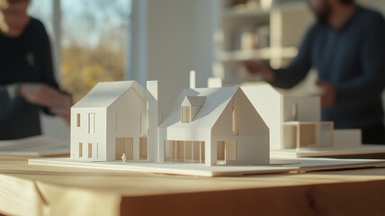 家の模型を検討する建築家たち