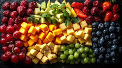 Colorful Cheese and Fruit Platter with Fresh Ingredients