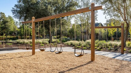 Children's Playground with Modern Swings in a Sunny Park Setting