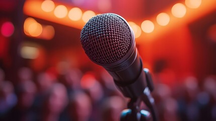 Obraz premium Microphone on stage for performance.
