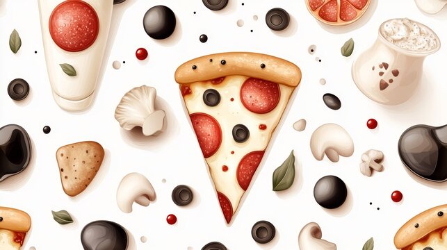 Seamless pizza pattern vector, a delicious design for foodthemed backgrounds and culinary projects