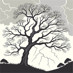 Obraz premium A leafless tree sways gently in the wind against a clear sky, showcasing its stark branches and resilience.