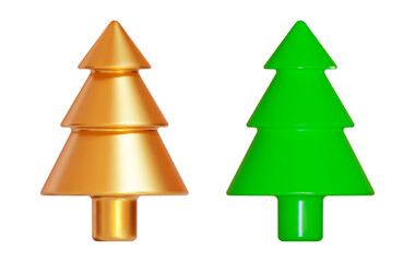 Fototapeta premium 3d gold and green Christmas tree. Stock vector illustration on isolated background.