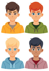 Fototapeta premium Diverse Boys in Colorful Hoodies