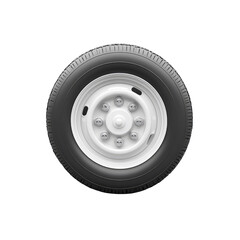 White and Black Trailer Wheel with Lug Nuts - Isolated on White Background