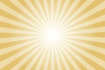 Obraz premium Sun ray vector background. Brass yellow radial beam sunrise or sunset light retro design illustration. Light sunburst glowing background.