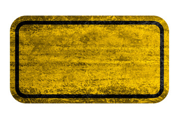 Rustic yellow rectangular sign with black double border, featuring a grunge texture, ideal for industrial, caution, or design elements. Alert, symbol, road, attention, traffic.