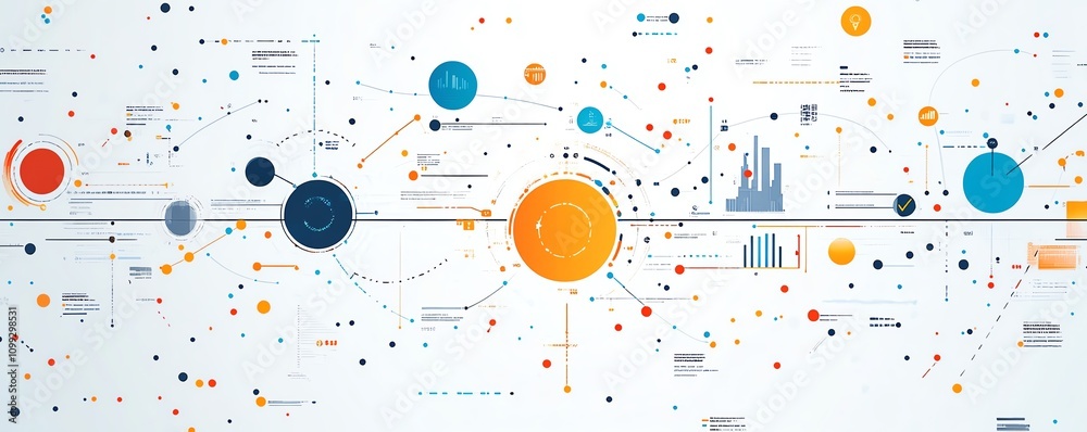Poster Advanced digital interface with colorful charts, dynamic graphs, and scrolling codes, set on a clean white background