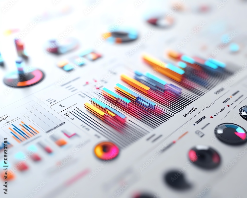 Leinwandbilder sleek data visualization in 3d, showcasing detailed bar and line graphs, white background for a mini