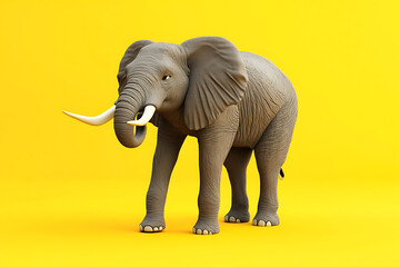 Fototapeta premium A 3D-rendered elephant stands against a bright yellow background, showcasing its features.