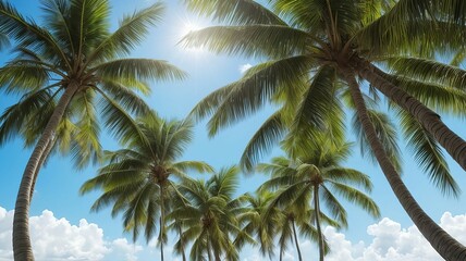 Obraz premium ヤシの木から見える青い空