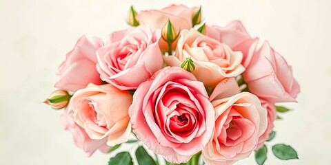 Fototapeta premium A delicate bouquet of light pink roses, subtly illuminated, showcasing their soft petals and gentle curves.