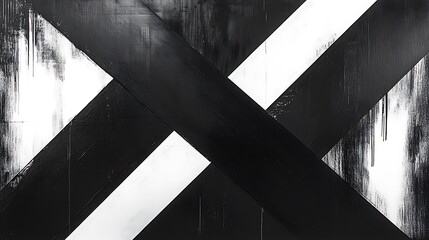 Monochrome abstract triptych, bold black and white design with sharp contrasting lines, geometric shapes intersecting, high contrast, minimalist style, clean lines, textured background,