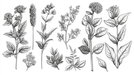 Botanical Illustration of Flowers and Leaves: Hand Drawn Floral Art