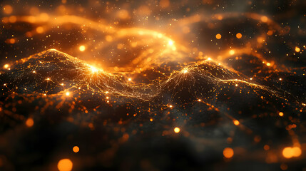 Naklejka premium Glowing Abstract 3D Background: Golden Energy Landscape