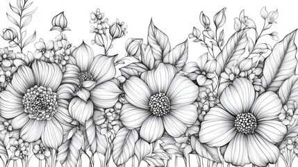 Obraz premium Elegant Black and White Flower Illustration - Botanical Line Art Print