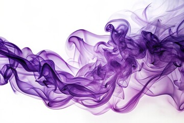 Purple smoke swirling gently on a white canvas, forming intricate shapes and abstract designs, ideal for creative or decorative modern themes.