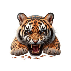 Obraz premium Aggressive Young Tiger Cub Stalking Prey, Close-Up Portrait