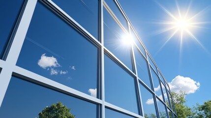 Close-up modern building large windows are made Smart that tint
