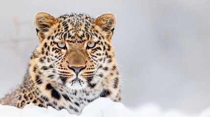 Fototapeta premium Close-up of a leopard with piercing eyes, showcasing its intricate fur pattern and intense gaze, emphasizing the beauty and power of this magnificent wild cat.