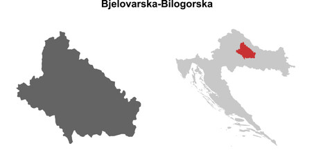 Obraz premium Bjelovarska-Bilogorska county blank outline map set
